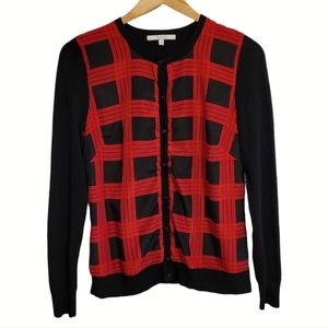 ALFRED SUNG Cardigan Style Blouse - Red/Black Tartan (Small)